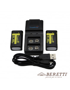 Kit con 2 baterías de litio de 9V y cargador.