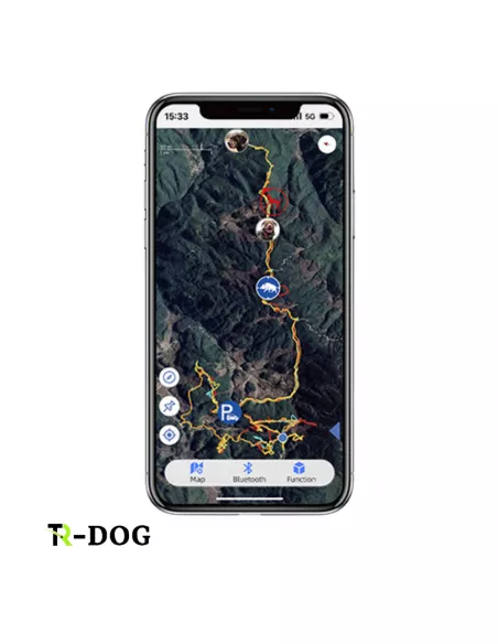 teléfono celular con mapa tr perro